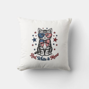 Patriotische Katze Rot Weiß und Miauen Vintage-Des Kissen