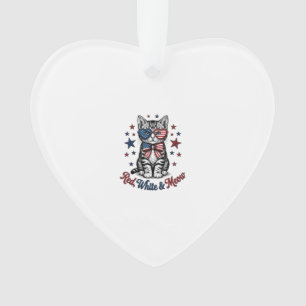 Patriotische Katze Rot Weiß und Miauen Vintage-Des Ornament
