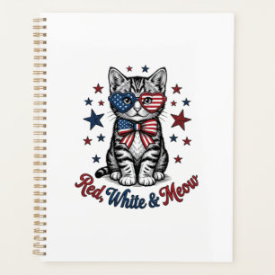 Patriotische Katze Rot Weiß und Miauen Vintage-Des Planer