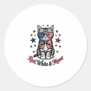 Patriotische Katze Rot Weiß und Miauen Vintage-Des Runder Aufkleber