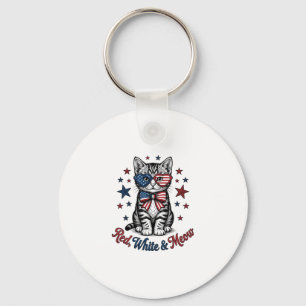 Patriotische Katze Rot Weiß und Miauen Vintage-Des Schlüsselanhänger