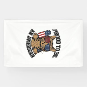 Patriotische Katze stolz darauf, amerikanisch zu s Banner