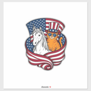 Patriotische Katze und Einhorn Vintage-Vektordesig Aufkleber