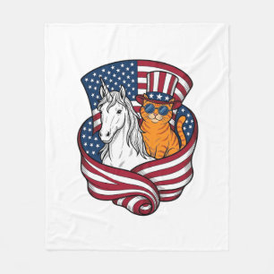 Patriotische Katze und Einhorn Vintage-Vektordesig Fleecedecke
