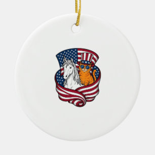 Patriotische Katze und Einhorn Vintage-Vektordesig Keramik Ornament