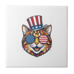 Patriotische Katze Vintage-Stich-Shirt-Design_1 Fliese