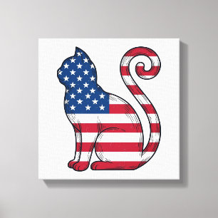 Patriotische Katze Vintage-Stich Vektor-Design_1 Leinwanddruck