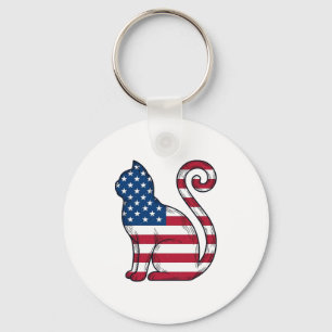 Patriotische Katze Vintage-Stich Vektor-Design_1 Schlüsselanhänger