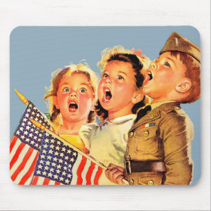 Patriotische Kinder der 40er Jahre Vintage Illustr Mousepad