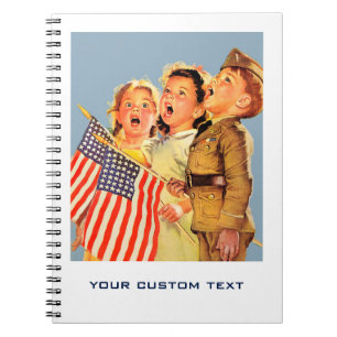 Patriotische Kinder der 40er Jahre Vintage Kunst Notizblock