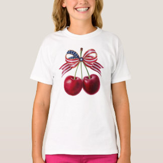 Patriotische Kirschen mit der US-Flagge Ribbon Som T-Shirt