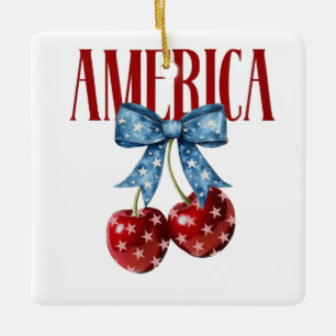 Patriotische Kirschen mit Sternen und Bow Keramikornament