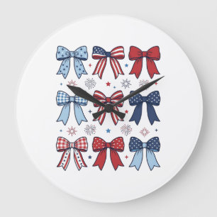 Patriotische Kokette Bows Vintage Vektor Design_1 Große Wanduhr