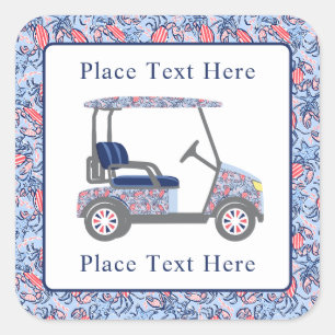 Patriotische Krabben Golfcart im Prep-Stil Quadratischer Aufkleber