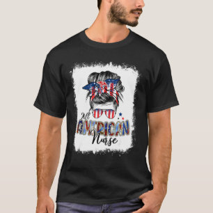Patriotische Krankenschwester 4. Juli Messy Bun In T-Shirt