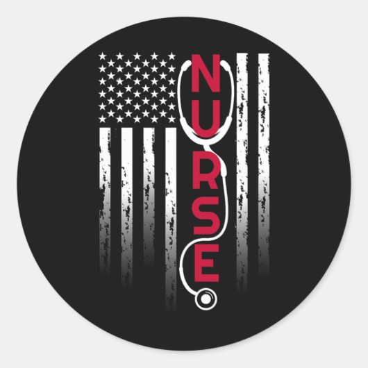 Patriotische Krankenschwester mit Flaggenstethosko Runder Aufkleber (Vorderseite)