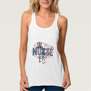 Patriotische Krankenschwester Vintage-Stichvektor- Tank Top