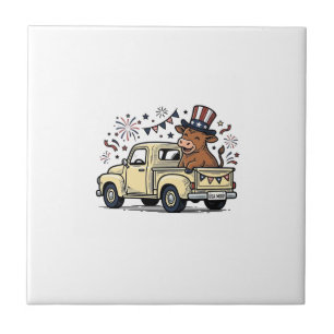Patriotische Kuh 4. Juli LKW-Vektordesign_1 Fliese