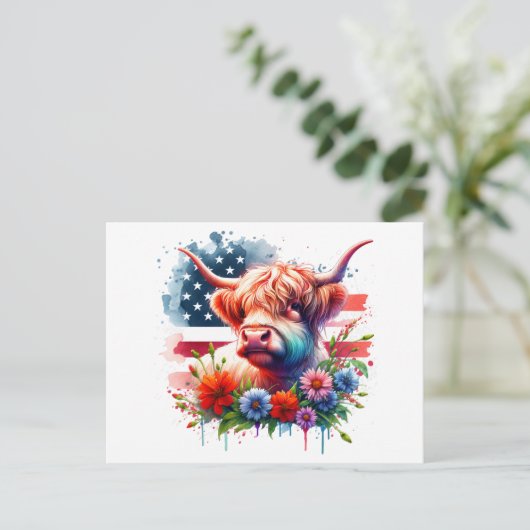 Patriotische Kuh am 4. Juli Postkarte (Stehend Vorderseite)