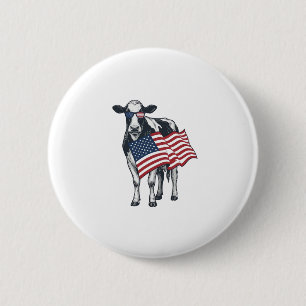 Patriotische Kuh Amerikanische Flagge Vintage Grav Button