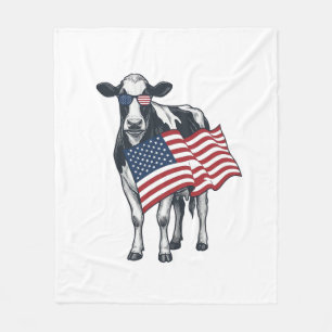 Patriotische Kuh Amerikanische Flagge Vintage Grav Fleecedecke