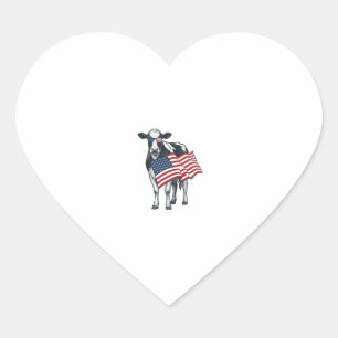 Patriotische Kuh Amerikanische Flagge Vintage Grav Herz-Aufkleber