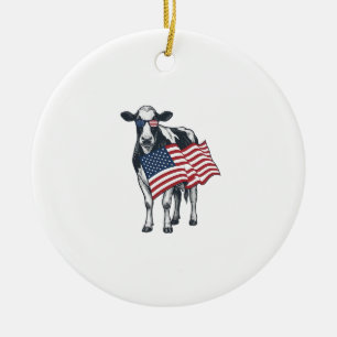 Patriotische Kuh Amerikanische Flagge Vintage Grav Keramik Ornament