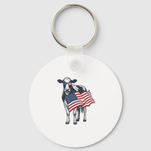 Patriotische Kuh Amerikanische Flagge Vintage Grav Schlüsselanhänger