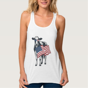 Patriotische Kuh Amerikanische Flagge Vintage Grav Tank Top