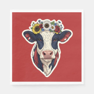 Patriotische Kuh Blumenkrone 4. Juli Serviette