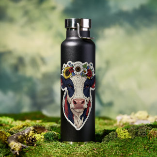Patriotische Kuh Blumenkrone 4. Juli Trinkflasche