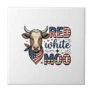 Patriotische Kuh Rot Weiß Moo 4. Juli Shirt Desi Fliese