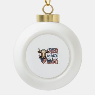 Patriotische Kuh Rot Weiß Moo 4. Juli Shirt Desi Keramik Kugel-Ornament
