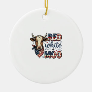Patriotische Kuh Rot Weiß Moo 4. Juli Shirt Desi Keramik Ornament
