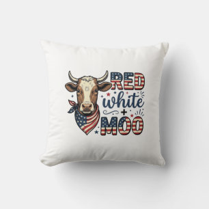 Patriotische Kuh Rot Weiß Moo 4. Juli Shirt Desi Kissen