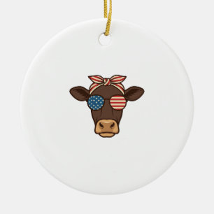 Patriotische Kuhkopf-Sonnenbrille Vintage-Design_1 Keramik Ornament