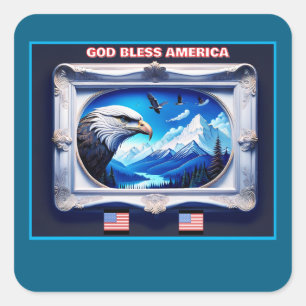 Patriotische Landschaft mit Adlerfahnen Quadratischer Aufkleber