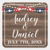 Patriotische Lichter Rahmen Juli vierte Bannerhoch Quadratischer Aufkleber (Vorderseite)