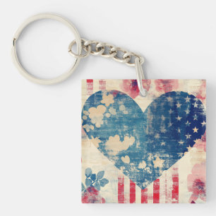 Patriotische Liebe und Florals Schlüsselanhänger