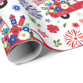 Patriotische LKW- und Feuerwerksmuster Geschenkpapier (Rolleneckpunkt)