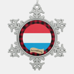 Patriotische Luxemburger Flagge, Roter Büffel kari Schneeflocken Zinn-Ornament