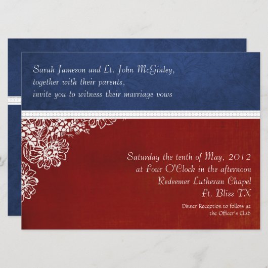 Patriotische Militärblumenhochzeit Oversifiziert Einladung (Vorne/Hinten)