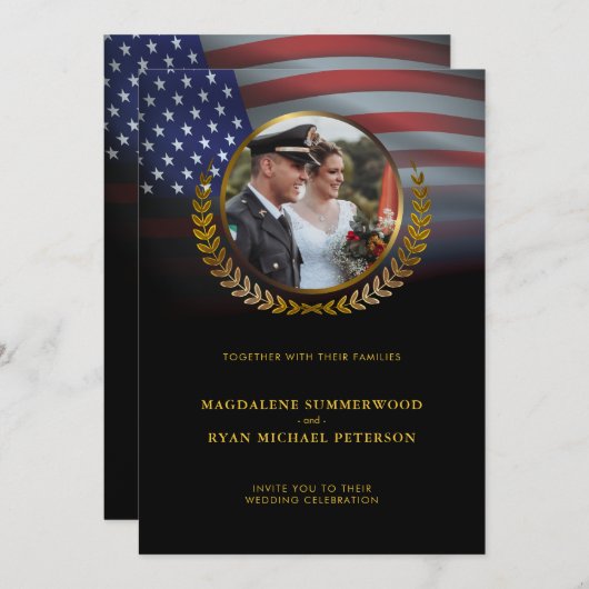 Patriotische Militärische amerikanische Flagge und Einladung (Vorne/Hinten)