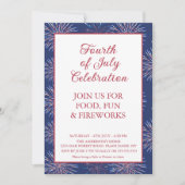 Patriotische Moderne 4. Juli Feuerwerk Party Einladung (Vorderseite)