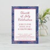 Patriotische Moderne 4. Juli Feuerwerk Party Einladung (Stehend Vorderseite)