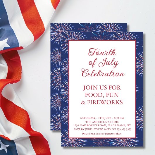 Patriotische Moderne 4. Juli Feuerwerk Party Einladung