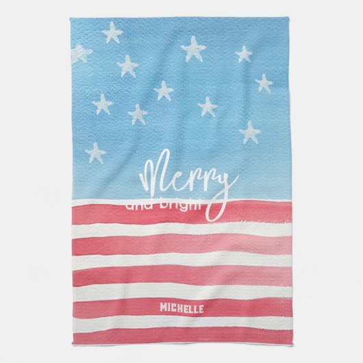 Patriotische moderne Wasserfarbenflagge Geschirrtuch (Vertikal)