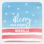 Patriotische moderne Wasserfarbenflagge Quadratischer Aufkleber (Vorderseite)