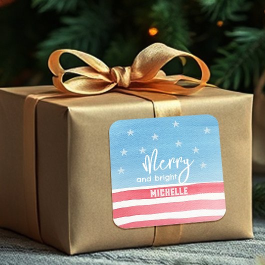 Patriotische moderne Wasserfarbenflagge Quadratischer Aufkleber