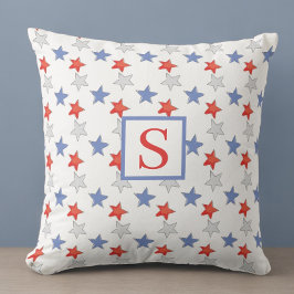Patriotische Monogram Red White Blue Stars Kissen